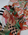 Tecido Viscose Texturizada Multi Estampa Terracota e Rosa