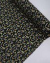 Tecido Viscose Texturizada Micro Buquê Floral Amarelo e Preto