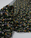 Tecido Viscose Texturizada Micro Buquê Floral Amarelo e Preto