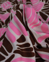 Tecido Crepe Sarjado Riscos Rosa, Marrom e Branco