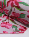 Tecido Crepe Koshibo Macro Flores Verde, Rosa Pink e Rosa Quartzo