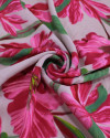 Tecido Crepe Koshibo Macro Flores Verde, Rosa Pink e Rosa Quartzo