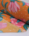 Tecido Crepe Koshibo Pingos Irregulares e Macro Flores Rosa, Verde e laranja