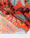 Tecido Crepe Koshibo Ramos e Flores Colorido e Laranja