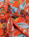 Tecido Crepe Koshibo Ramos e Flores Colorido e Laranja