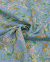 Tecido Crepe Chiffon Grosso Ramos Florais Delicados Colorido e Azul Claro