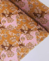 Tecido Crepe Chiffon Grosso Flores em Arabesco Marrom, Rosa e Amarelo Queimado