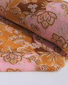 Tecido Crepe Chiffon Grosso Flores em Arabesco Marrom, Rosa e Amarelo Queimado