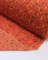 Tecido Crepe Chiffon Grosso Micro Tapete Floral Preto, Laranja e Vermelho