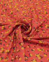 Tecido Crepe Chiffon Grosso Micro Tapete Floral Preto, Laranja e Vermelho