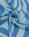 Tecido Crepe Chiffon Grosso Macro Folhas Tons de Azul