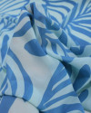 Tecido Crepe Chiffon Grosso Macro Folhas Tons de Azul