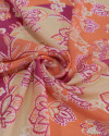 Tecido Crepe Chiffon Grosso Flores em Arabescos Bege Claro, Roxo e Coral