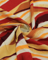 Tecido Viscose Listras Ondulares Vermelho e Tons Terrosos