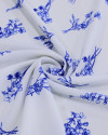 Tecido Crepe Koshibo Buquê Floral Azul e Branco