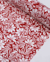 Tecido Crepe Sarjado Folhas e Flores Abstratas Branco e Vermelho
