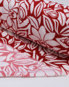 Tecido Crepe Sarjado Folhas e Flores Abstratas Branco e Vermelho