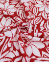 Tecido Crepe Sarjado Folhas e Flores Abstratas Branco e Vermelho