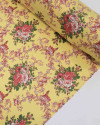 Tecido Crepe Sarjado Macro Buquê Floral Rosa, Verde e Amarelo