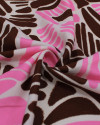 Tecido Crepe Sarjado Riscos Rosa, Marrom e Branco