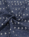 Tecido Linho Misto Estampado Corações e Poá Branco e Azul Jeans