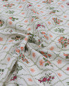 Tecido Linho Misto Estampado Multi Floral Contornado Coral, Verde e Offwhite