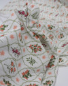 Tecido Linho Misto Estampado Multi Floral Contornado Coral, Verde e Offwhite