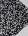 Tecido Linho Misto Estampado Arabesco Floral Branco e Preto Mescla