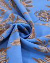 Tecido Crepe Koshibo Folhas e Flores Castanho, Bege e Azul Bebê