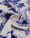 Tecido Crepe Koshibo Folhas e Flores Tons de Azul e Branco