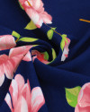 Tecido Crepe Koshibo Macro Flores Verde, Rosa e Azul Marinho
