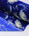 Tecido Crepe Koshibo Folhagens Creme e Azul Marinho