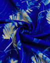 Tecido Crepe Koshibo Folhagens Creme e Azul Marinho