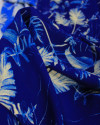 Tecido Crepe Koshibo Folhagens Creme e Azul Marinho