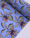 Tecido Crepe Koshibo Ramos e Flores Verde e Tons de Azul