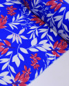 Tecido Crepe Koshibo Macro Ramos Vermelho, Branco e Azul