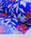 Tecido Crepe Koshibo Macro Ramos Vermelho, Branco e Azul