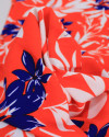 Tecido Crepe Koshibo Macro Ramos Azul Marinho, Branco e Vermelho Vivo