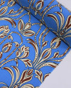 Tecido Crepe Koshibo Macro Arabescos Marrom, Offwhite e Azul Céu