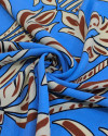 Tecido Crepe Koshibo Macro Arabescos Marrom, Offwhite e Azul Céu