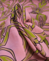 Tecido Crepe Koshibo Macro Arabescos Verde, Bege e Rosa Claro