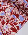 Tecido Crepe Sarjado Ramos e Flores Azul, Branco e Vermelho