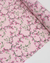 Tecido Crepe Koshibo Leve Ramos Florais Verde e Tons de Rosa