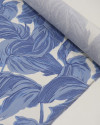 Tecido Linho Misto Estampado Macro Folhas Tons de Azul e Branco