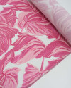 Tecido Linho Misto Estampado Macro Folhas Tons de Rosa e Branco