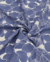 Tecido Linho Misto Estampado Tapete Floral Azul e Branco