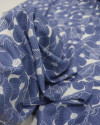 Tecido Linho Misto Estampado Tapete Floral Azul e Branco