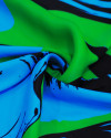 Tecido Viscose Acetinada Macro Estampa Abstrata Preto, Azul e Verde