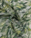 Tecido Crepe Chiffon Italiano Pintura Abstrata Branco e Tons de Verde