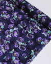 Tecido Viscose Acetinada Italiano Campo de Flores Roxo e Tons de Cinza